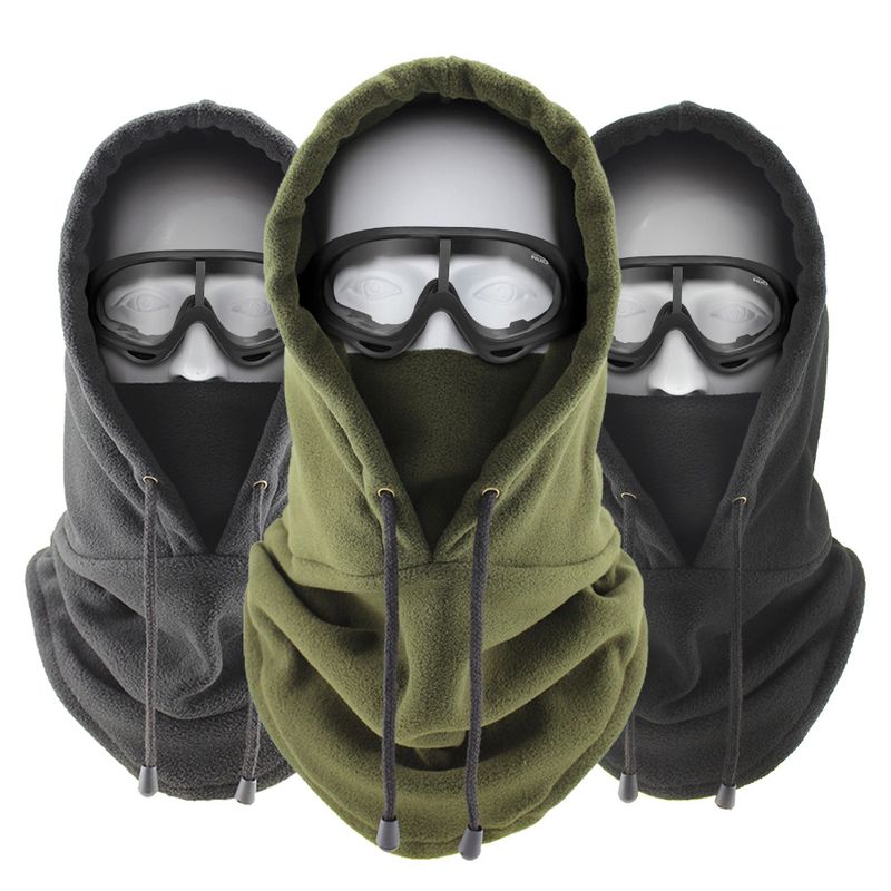 Cagoule de cyclisme d'hiver IRONRIDE - Couvre-chef coupe-vent doublé polaire pour le vélo et la moto (noir/vert/gris, taille unique)_voghion.com