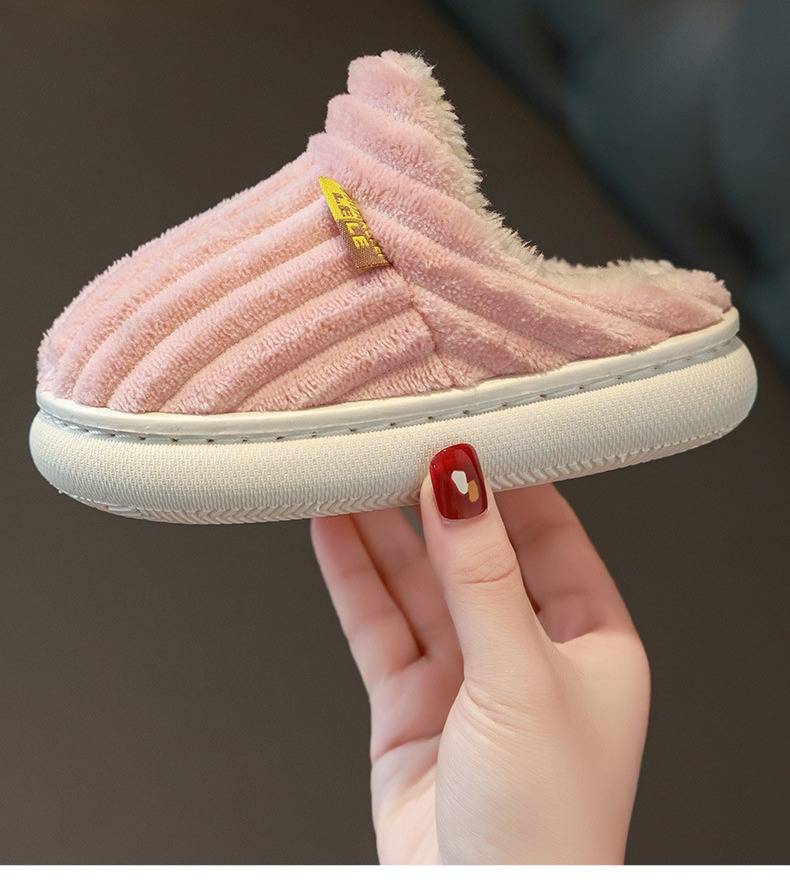 Pantofole invernali comode per bambini e bambine - Calzature da interno antiscivolo con suola spessa (1-10 anni) - Cotone a righe con suola in Trp - Rosa/Arancione/Grigio/Marrone_voghion.com