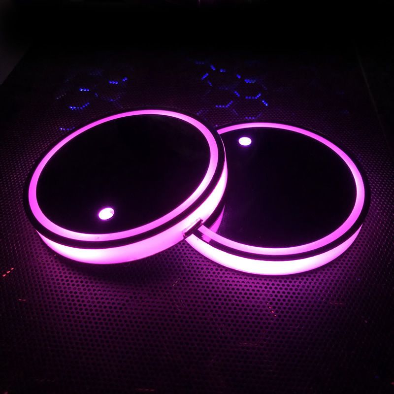 Automotive LED Leucht Wasser Matte Muster Können Geändert Werden Mit Acryl Auto Tasse Slot Umgebungs Licht 68MM Durchmesser Sieben_voghion.com