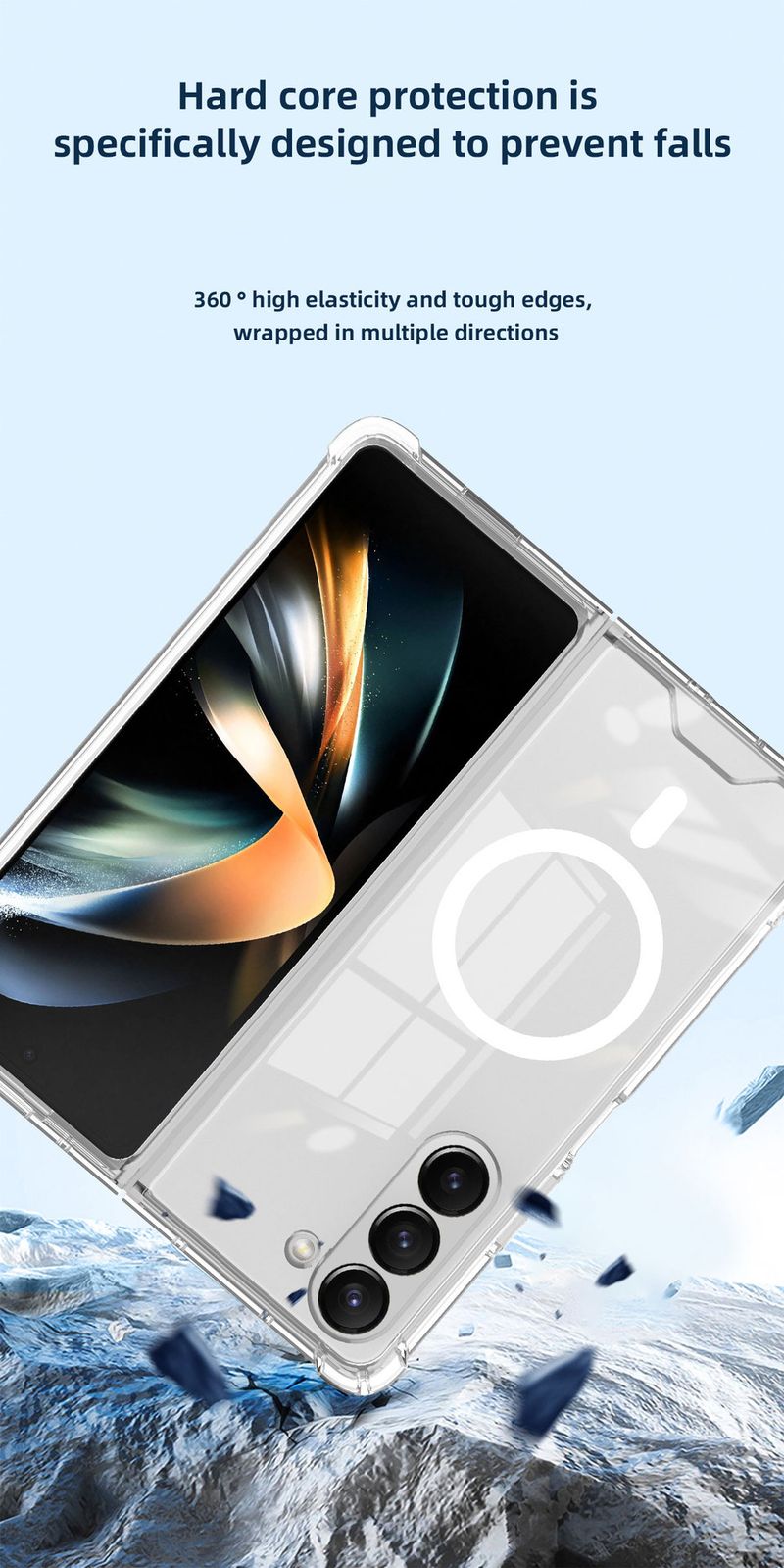 Gäller Samsung zfold6 magnetiskt, fallskyddande mobiltelefonskal, transparent 2-i-1, 4-vikbart_voghion.com