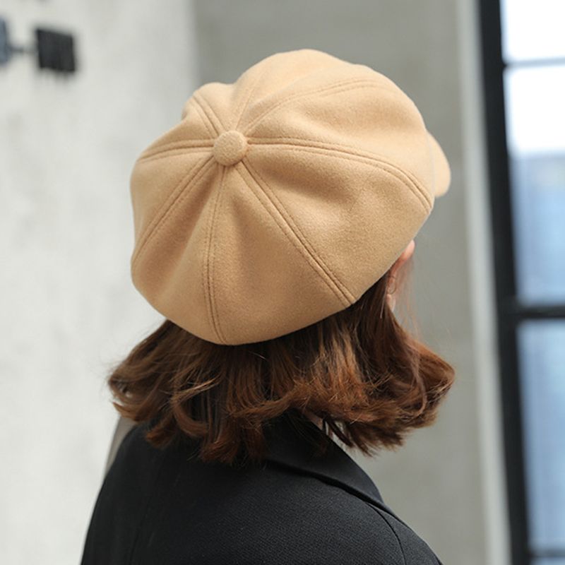 New Arrivals Fashion Solid Color Woolen Newsboy Cap Octagonal 8 Panel Women Autumn Winter Thickened Warm Beret Hat For Girls Sombrero_voghion.com