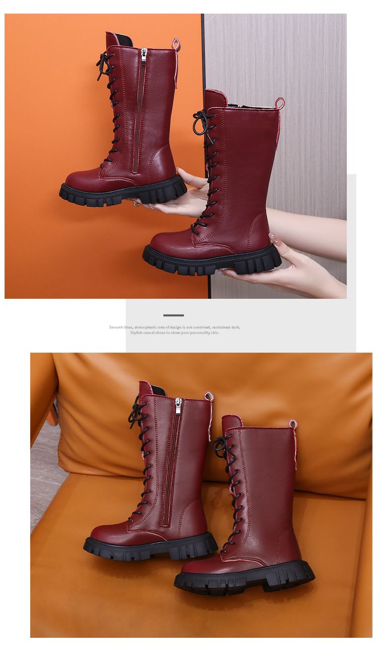 Pantofi pentru copii, cizme pentru fete, iarna 2024, cizme înalte noi, stil coreean britanic, cizme Martin, cizme din piele de prințesă, cizme lungi pentru fetițe_voghion.com