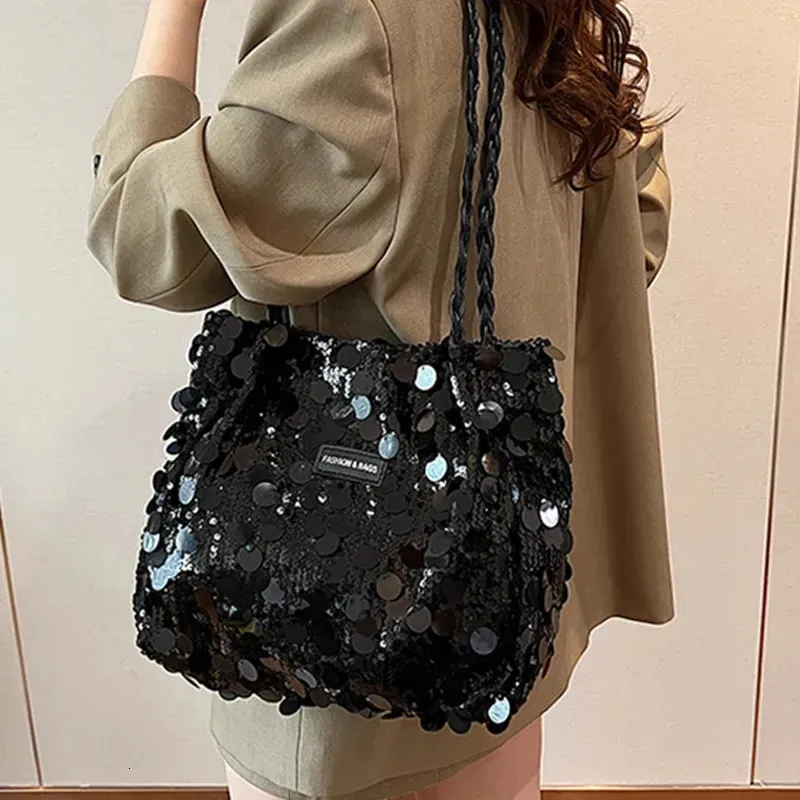 Sparkling Sequin Large Capacity Commuting Tote Bag 2025 Womens Zipper Closure Shoulder Bags Fashion Handbag 250530_voghion.com