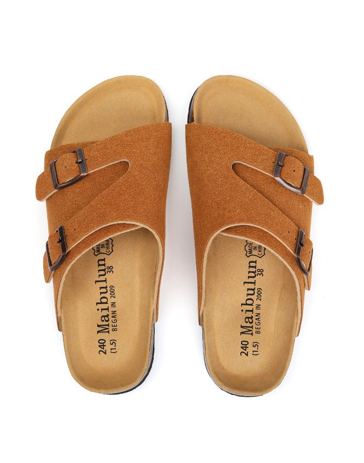 SHLIANG New Summer Men's Soft Wooden Slippers Couple Sandals Beach Shoes Outer Wear Leather Cross-Border Water Sandals Y0574_voghion.com