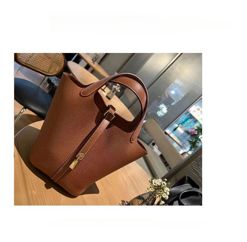 Designer's Niche Bucket Genuine Leather, Hand, High-end Feel, Top Layer, Cowhide, Vegetable Basket, , And Women's_voghion.com