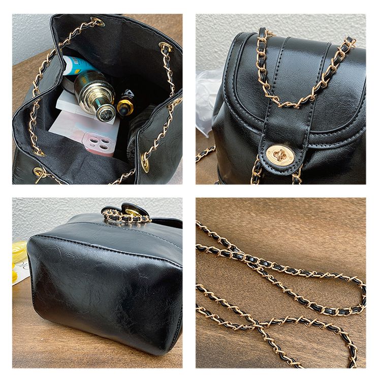 Zaini casual Zaino a catena da donna Borsa a tracolla solida quotidiana Borsa da viaggio per ragazze Borsa a mano piccola Borse a secchiello in pelle estive_voghion.com