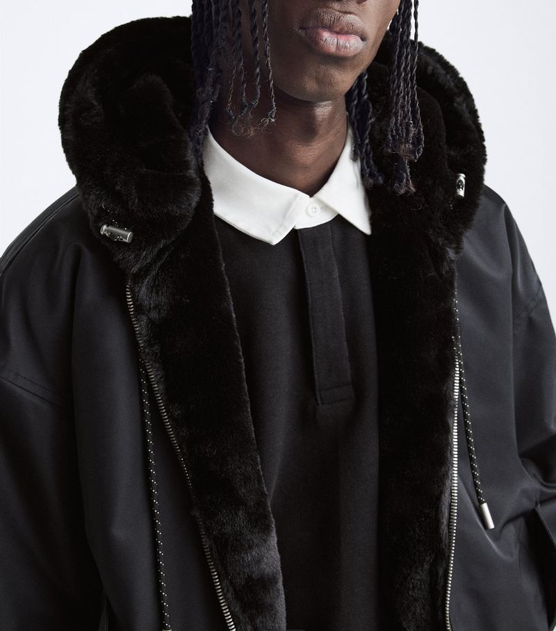 Men's Reversible Thickened Fleece-Lined Hooded Bomber Jacket For Winter, Streetwear Cotton Coat, Black/Grey (S/M/L/XL)_voghion.com