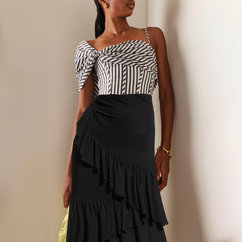 Maillot de bain une pièce imprimé rayé, épaules dénudées, pour femmes_voghion.com