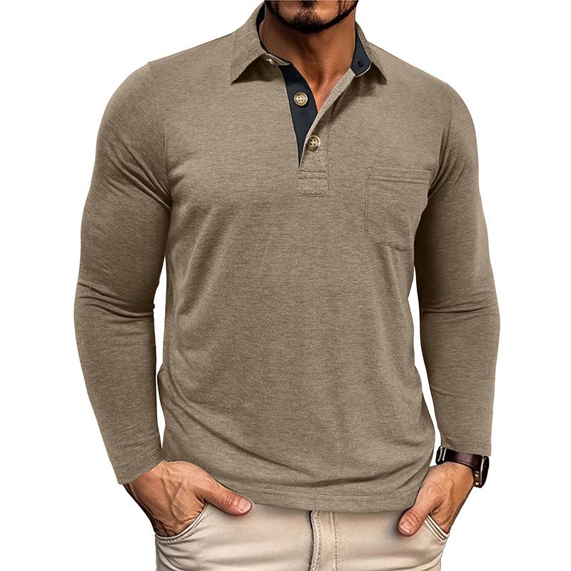 Herrenbekleidung – Langarm-T-Shirt mit Kragen für Herren – Bequemer Baumwollmischstoff, klassische Passform, verschiedene Farben für den Alltag_voghion.com