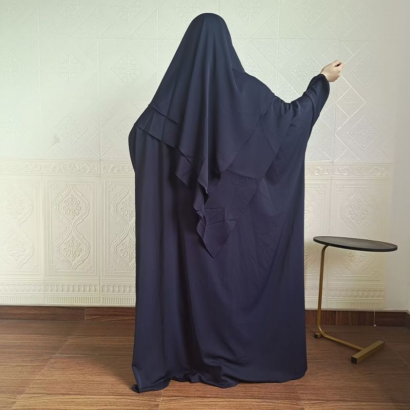 Vestido de dos piezas con hiyab, holgado, con mangas murciélago y color liso para mujer de Dubái, P105_voghion.com