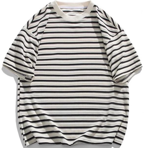 2025 Sommer New College Texture Striped Navy Style Rundhals-T-Shirt Großes loses Kurzarm-Oberteil für Männer_voghion.com