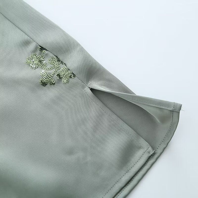 Damkläder Vår och sommar damskjortor nya kostymer paljetttoppar satin textur mode byxor med hög midja_voghion.com
