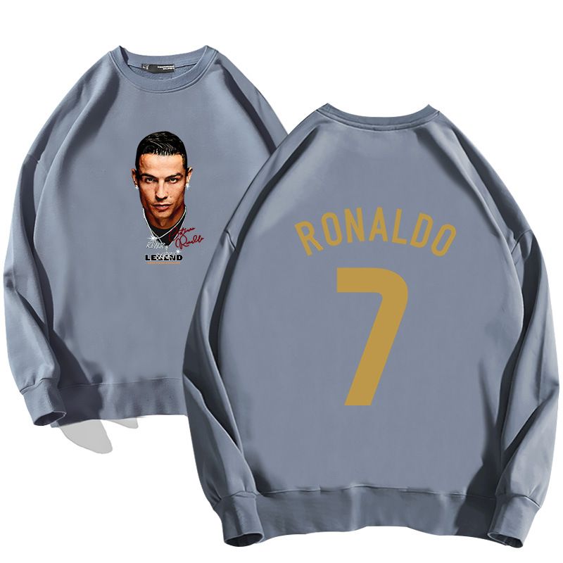 Maglione girocollo con ritratto n. 7 della squadra di calcio Cristiano Ronaldo con velluto per l'autunno e l'inverno, doppio lato ampio_voghion.com