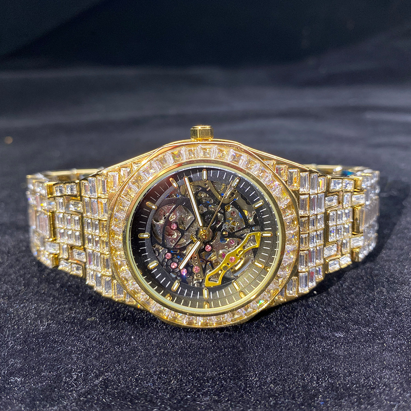 MISSFOX Hip Hop High-End Full Diamond Night Glow Hollow mechanische Herrenuhr_voghion.com