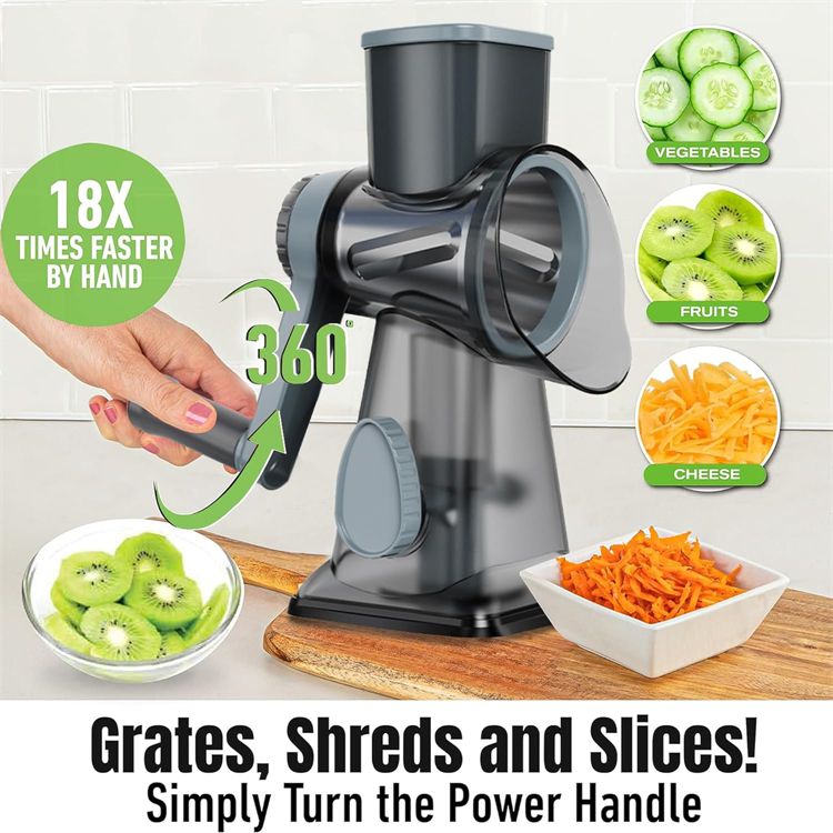 LMETJMA 3 In 1 Rotary Cheese Grater Versatile Manual Vegetable Slicer Peanut Nuts Grinder Cheese Vegetable Shredder Clear JT242_voghion.com