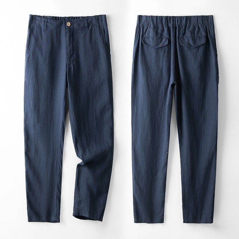 Completo casual da uomo in lino, ampio e sottile, in cotone e lino, due pezzi_voghion.com