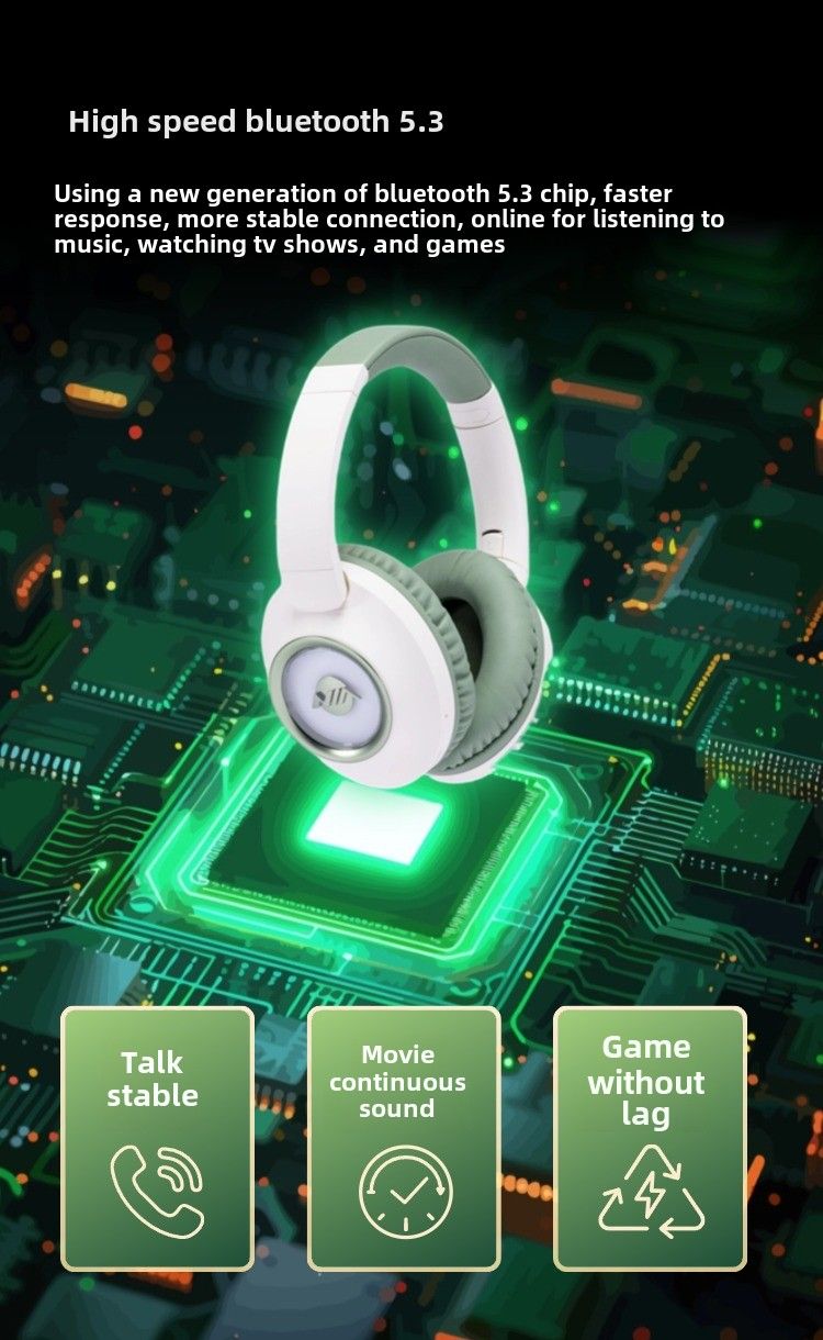 Laipsniško keitimo lempos ausinės, daugiafunkcės „Bluetooth“ prijungiamos ausinės su didelės raiškos balso animacinių filmukų sulankstomos ausinės_voghion.com