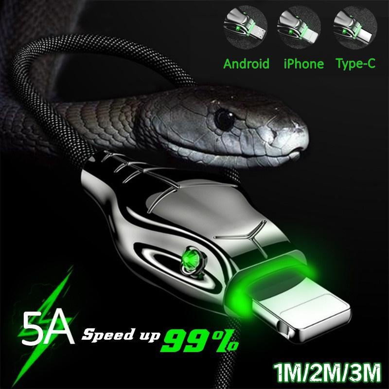 Black Mamba 1M/2M/3M USB Android Type-c iPhone Cable,5A Fast Charging Cables Charger Adapter For iPhone iPad Samsung Huawei Xiaomi Smart Phone_voghion.com