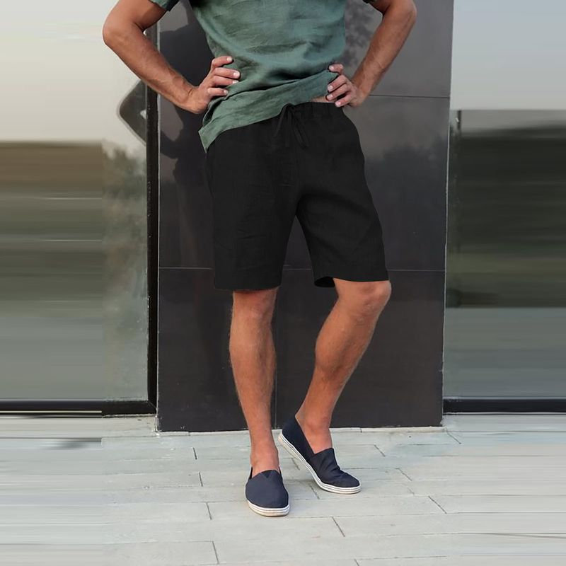 Herrenbekleidung: Freizeitshorts aus Leinen mit mehreren Taschen und Kordelzug_voghion.com