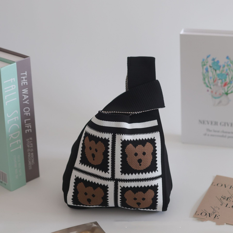 ins Panda Borsa a mano Borsa da donna Borsa in maglia Borsa a secchiello in lana con regalo a mano Borsa tote Borsa per il pranzo in scatola_voghion.com
