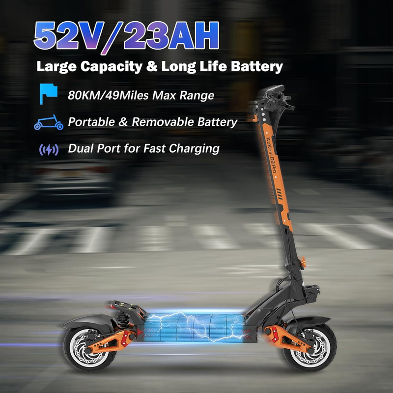 KuKirin G3 Pro 1200W*2 motorer terrängskoter 10 tums däck, 52V 23,4Ah avtagbart batteri_voghion.com