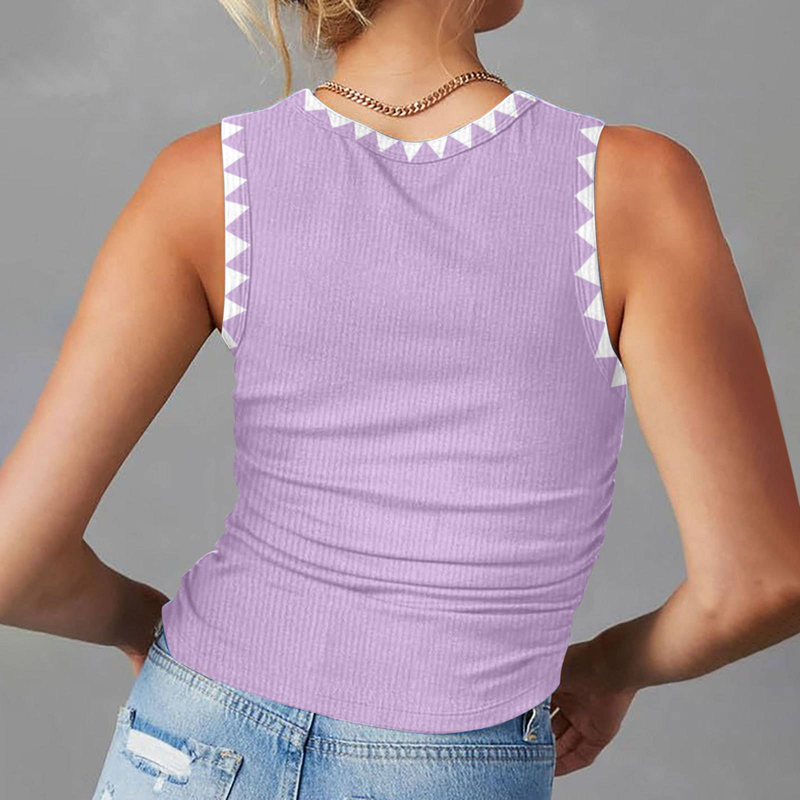 Maglia a coste senza maniche girocollo Racer vestibilità aderente colore a contrasto casual_voghion.com