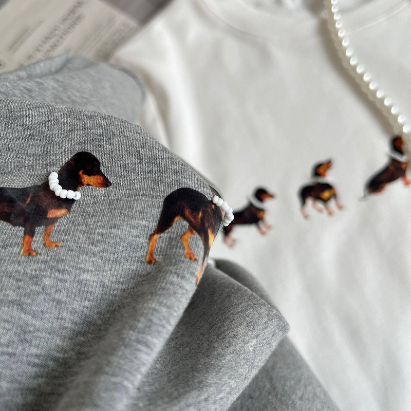 Damenbekleidung Dackel Hund Print Elastisches Slim Kurzarm-T-Shirt Frauen Frühling Neu_voghion.com