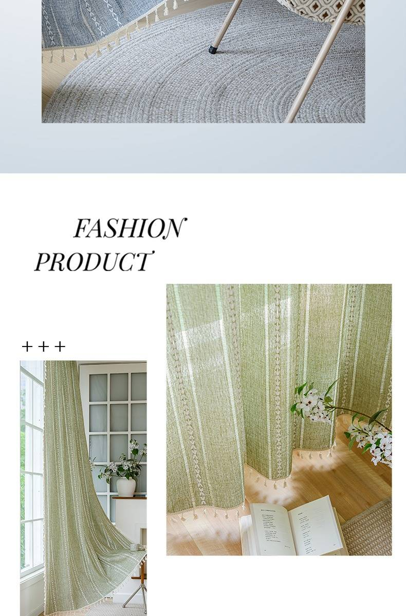 Gordijnen van linnenmix, semi-transparante gestreepte raamgordijnen - 100% natuurlijk katoen en polyester, Boho Chic kamerverdeler voor keuken/slaapkamer/balkon_voghion.com
