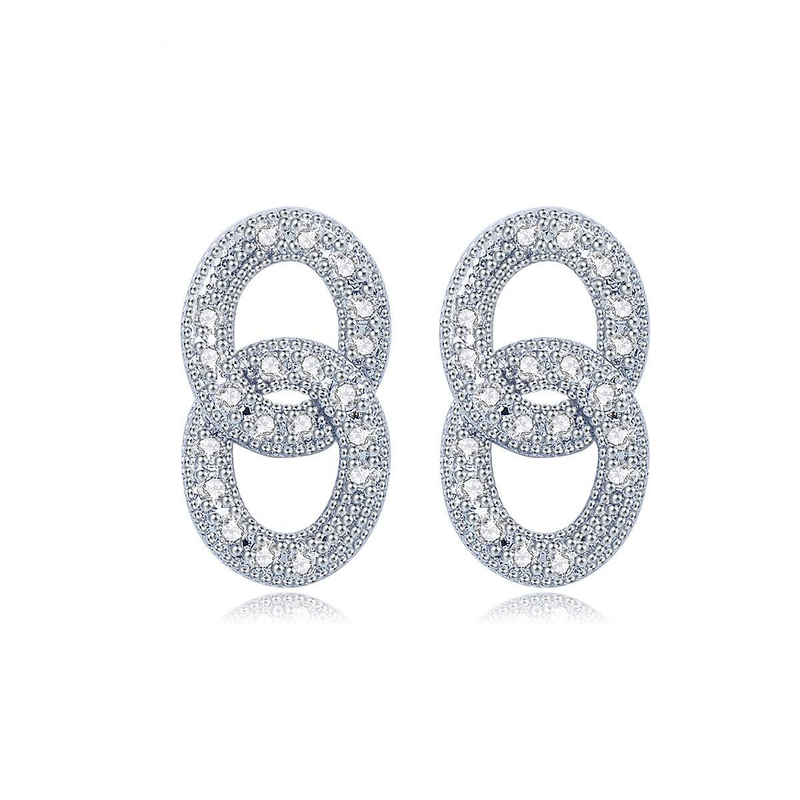 Women's Jewelry Elegant Chain Drop Earrings With Cubic Zirconia, Geometric Design, Hypoallergenic Copper, Rhodium Plated For Daily Special Occasions_voghion.com