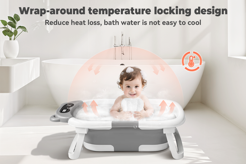 1 zusammenklappbare Babybadewanne: 0–36 Monate, mit Kissen, Thermometer, Schwimmunterlage. Rutschfest, langlebig, tragbar für unterwegs._voghion.com