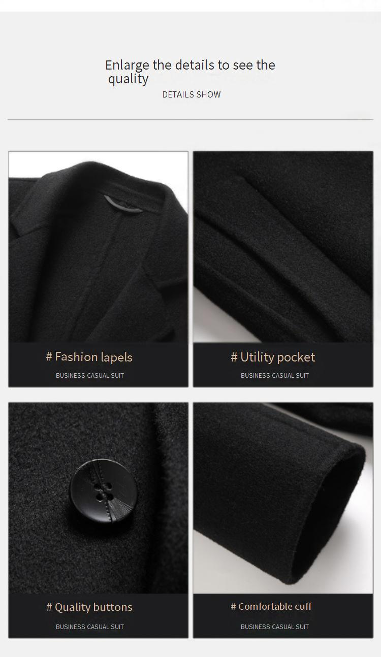 Herrenmantel aus 100 % Wolle – Einreihiger, langer Mantel mit Metallakzenten (Schwarz/Grau, Größen M-3XL)_voghion.com