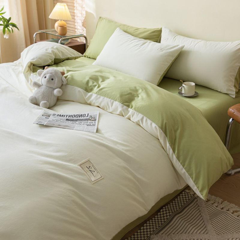Set copripiumino in morbido cotone lavato con design bicolore - Biancheria da letto traspirante e delicata sulla pelle per casa, dormitorio, hotel_voghion.com