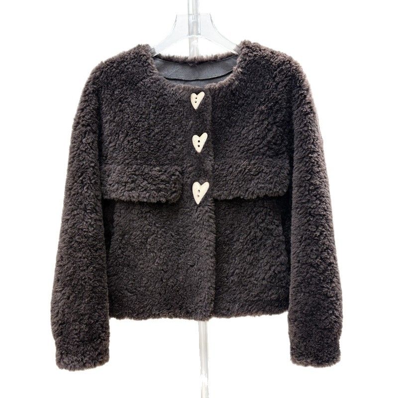 Damen Kunstpelz Kurzmantel Winter Rundhals Süße Kurzjacke Mit Ultralangen Ärmeln Trendy Fashion_voghion.com