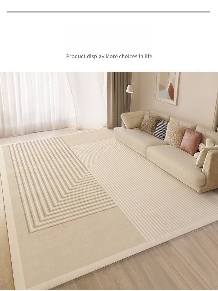 Alfombra moderna de lujo: suave, estilo bohemio chic francés para salón, sofá y mesita de noche. Estilo minimalista escandinavo, antideslizante._voghion.com