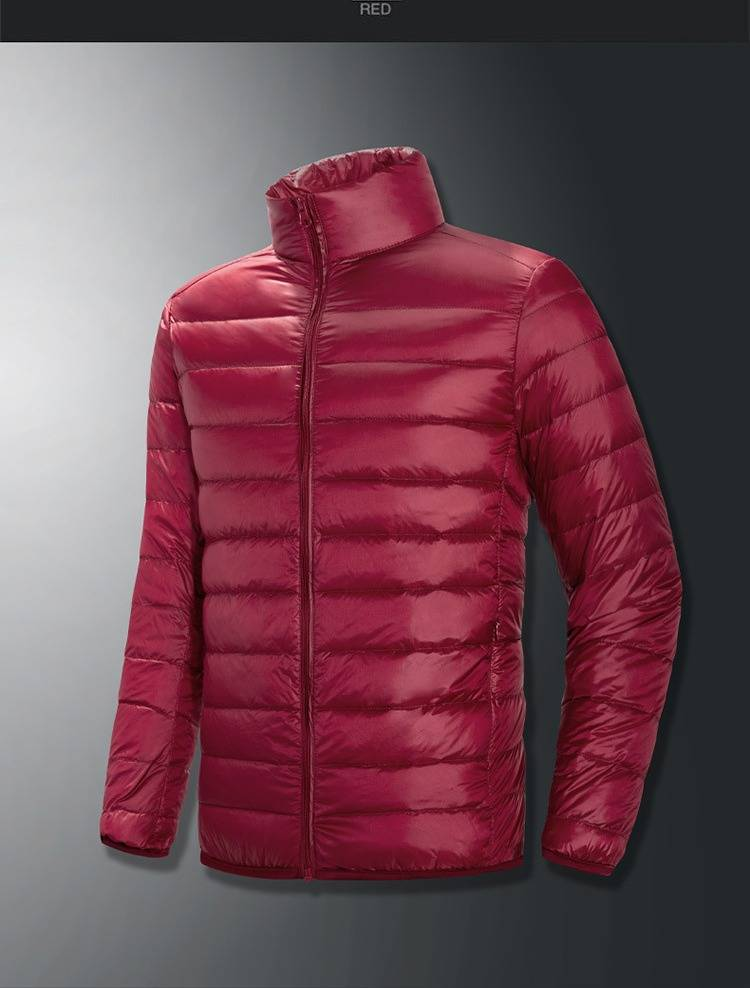 Men's Lightweight Stand Collar Down Jacket - 550fp White Duck Feather, Slim Fit Short Coat For Sports & Casual, Black/Navy/Red/Blue/Gray, M-6xl_voghion.com