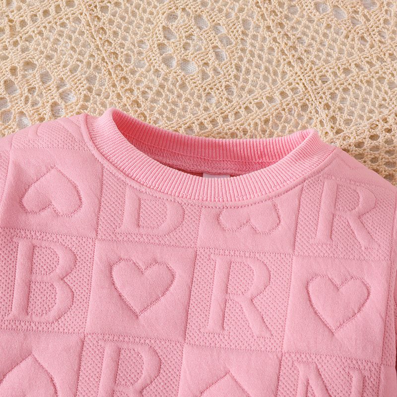 Conjunto de duas peças para bebês meninas, 225, primavera e outono, com gola redonda e manga comprida, calça estampada com letras, disponível em estoque_voghion.com