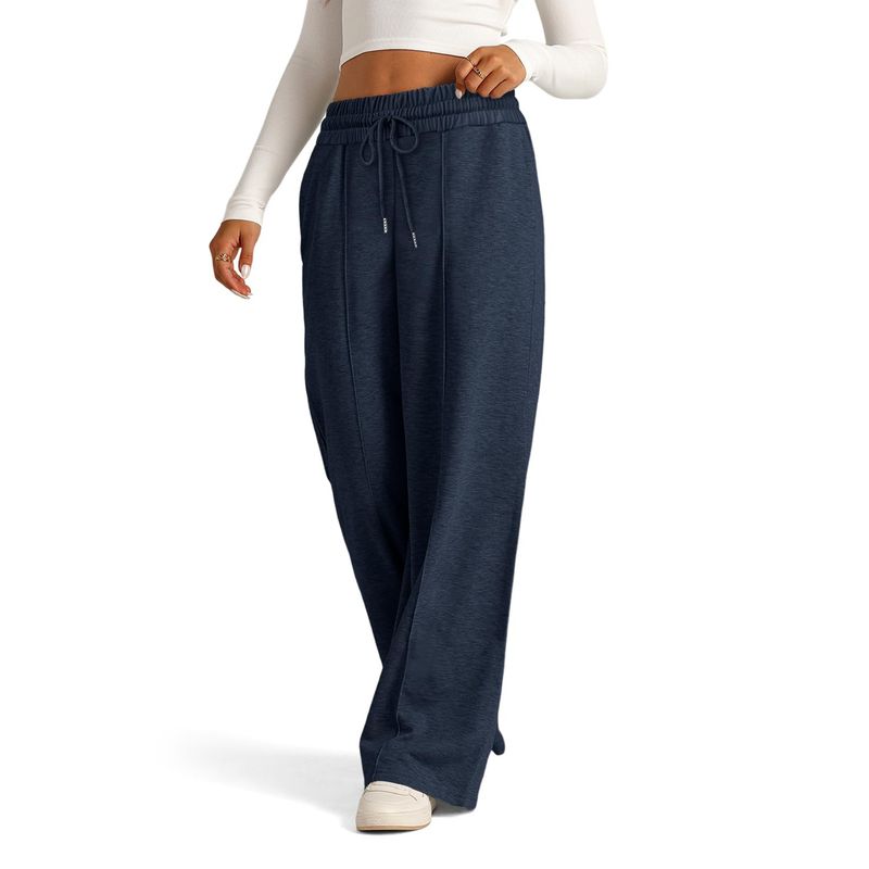 Vêtements pour femmes commerce électronique pantalons décontractés à jambe large à la mode avec cordon de serrage à la taille de couleur unie pour femmes_voghion.com