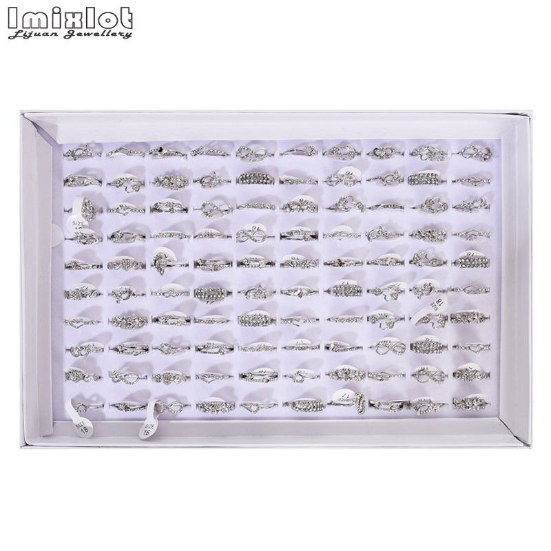 Vendite calde 10 pezzi Lotti all'ingrosso Moda Oro Colore Cristallo Strass Anelli di nozze Gioielli femminili #0201_voghion.com