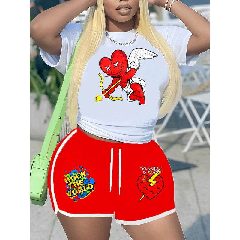 Bedruckter T-Shirt-Shorts-Trainingsanzug für Damen_voghion.com