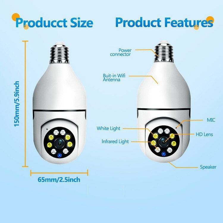 Hem Fjärrkontroll Bulb Övervakningskamera 2 miljoner Panorama Smart Trådlös HD-kamera_voghion.com