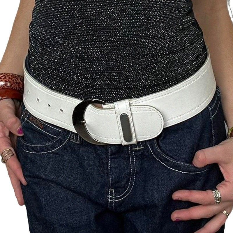 Street Punk Style Basic White Distressed für Frauen 2024 Ins Trend Vielseitiger dekorativer Gürtel_voghion.com