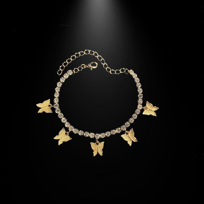 Creative Rhinestone Small Butterfly Fashion Anklet Simple Beach Shimmer Exquisite_voghion.com