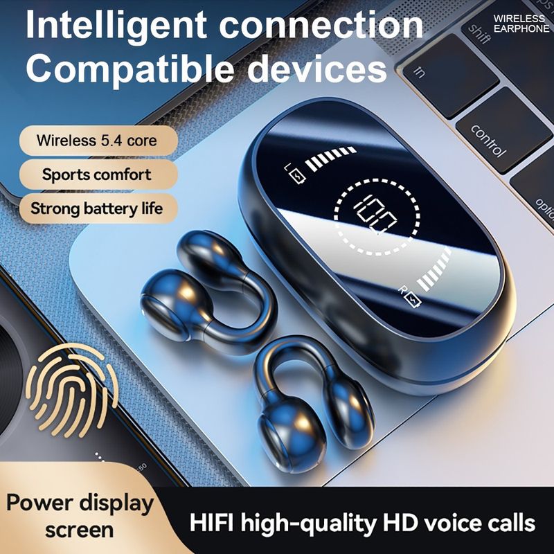 Écouteurs sans fil Bluetooth 5.4 avec clip d'oreille pour iPhone et Android_voghion.com