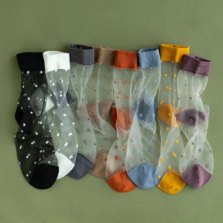 Women's Summer Thin Mid-Calf Glass Silk Long Crystal Breathable Socks_voghion.com