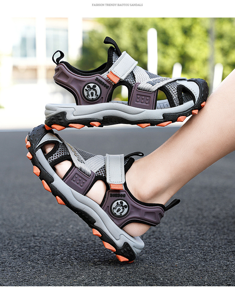Mother&Kids Boys' beach sandals Summer single net large children's anti-collision Bao toe sandals_voghion.com