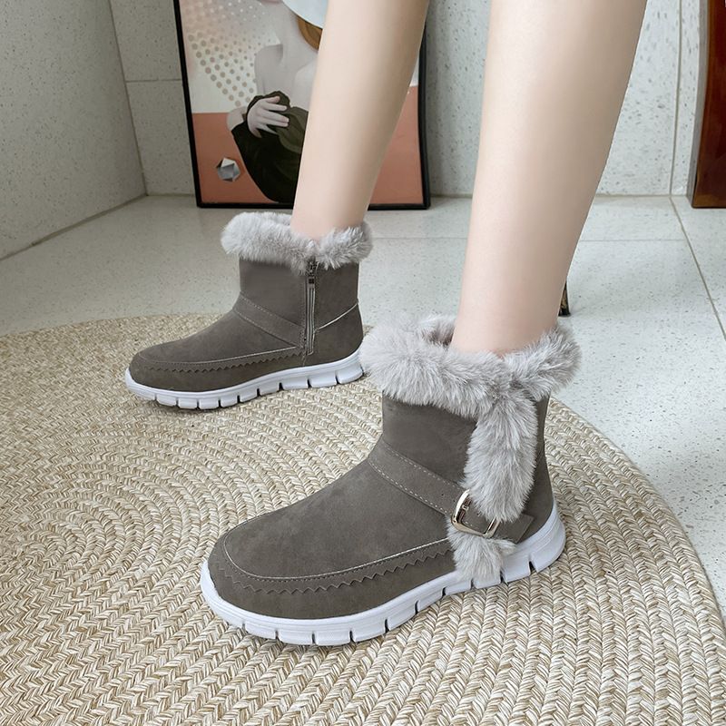 Bottes de neige d'hiver pour femmes avec doublure polaire épaisse, talon bas, bout rond et semelle en caoutchouc pour un confort et une chaleur décontractés_voghion.com