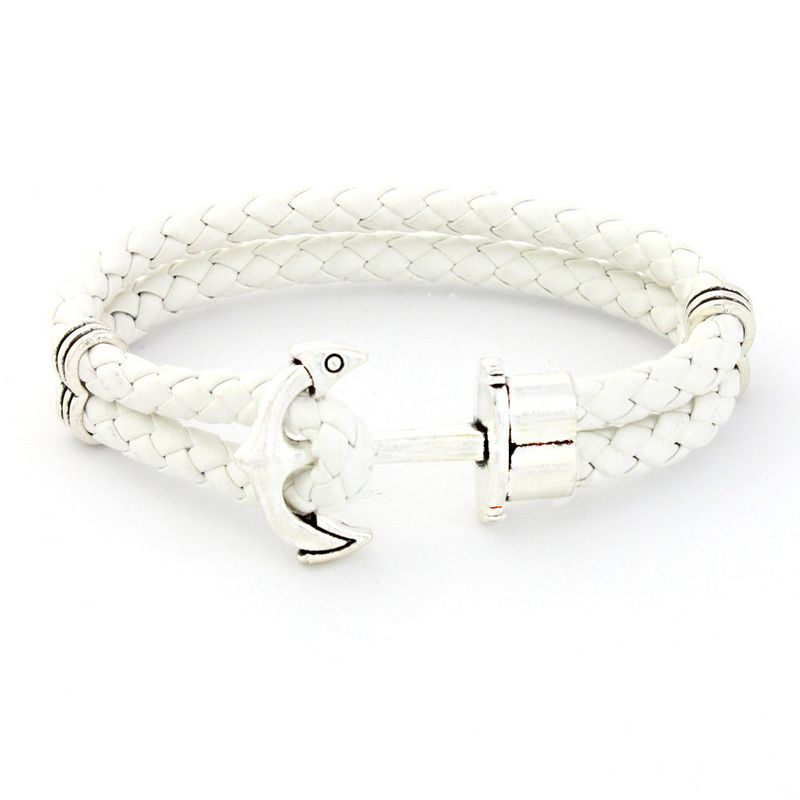 Beaded Snake Pattern Anchor Hip-Hop Personality Genuine Leather Men's Bracelet High-End Jewelry Accessories_voghion.com