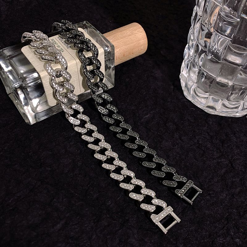 Wang Yibo Diamantbesetztes kubanisches Kettenarmband für Männer und Frauen, Ins Trend Hip-Hop Disco Band Ring, minimalistischer Stil_voghion.com