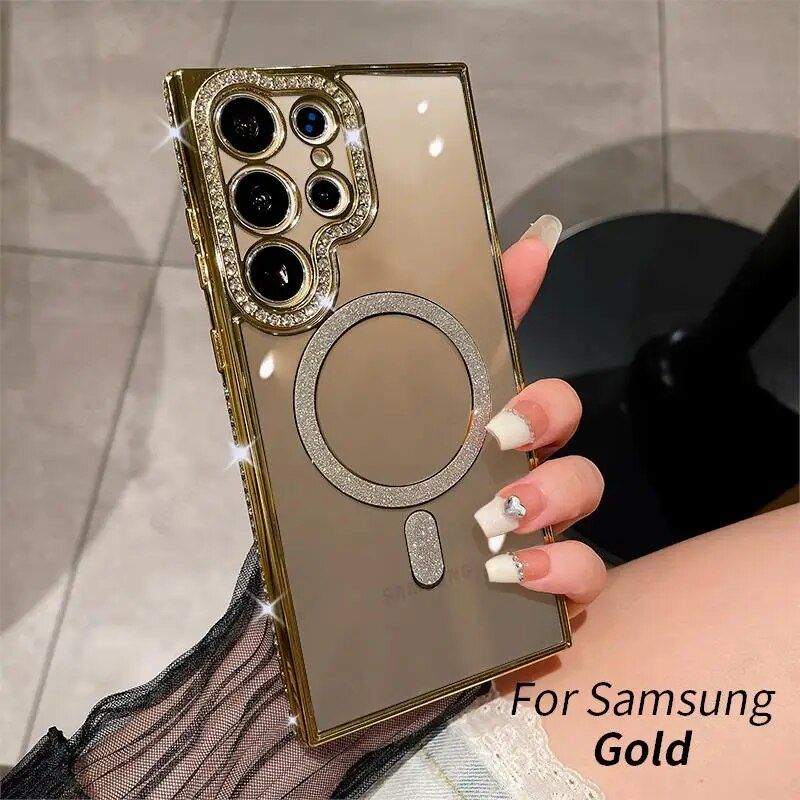 Glitter Galaxy S23 S22 S 24 23 Magnetic Bumper Diamond Cover For Samsung S24 Ultra Case_voghion.com