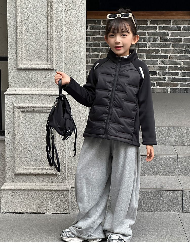 Kids' Sherpa-Lined Puffer Jacket - Winter & Spring Warm Zip-Up Coat With Stand Collar, Lightweight Quilted Outerwear For Boys & Girls (100-170cm)_voghion.com